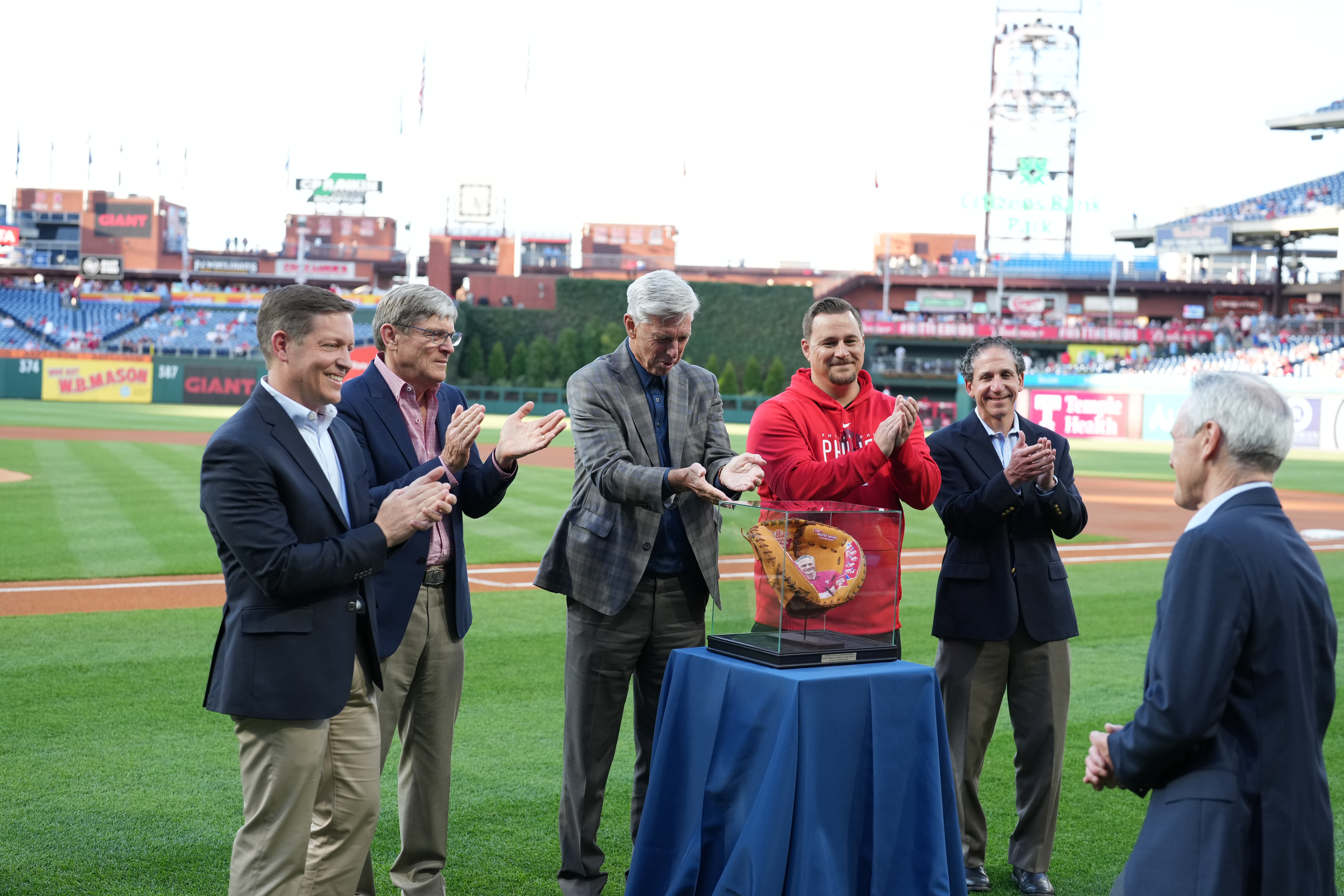 Philadelphia Phillies Executives Presenting Custom Glove for Dr. Michael Ciccotti